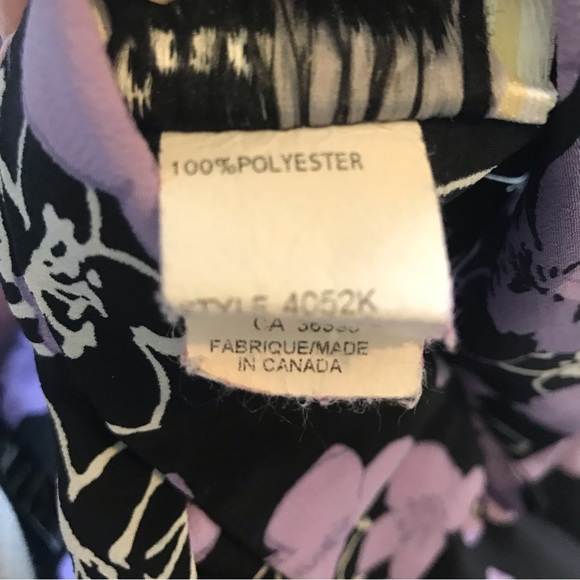 Tradition Plus Short Sleeve Button Down Casual Shirt Black Purple Flower Print - Picture 7 of 7
